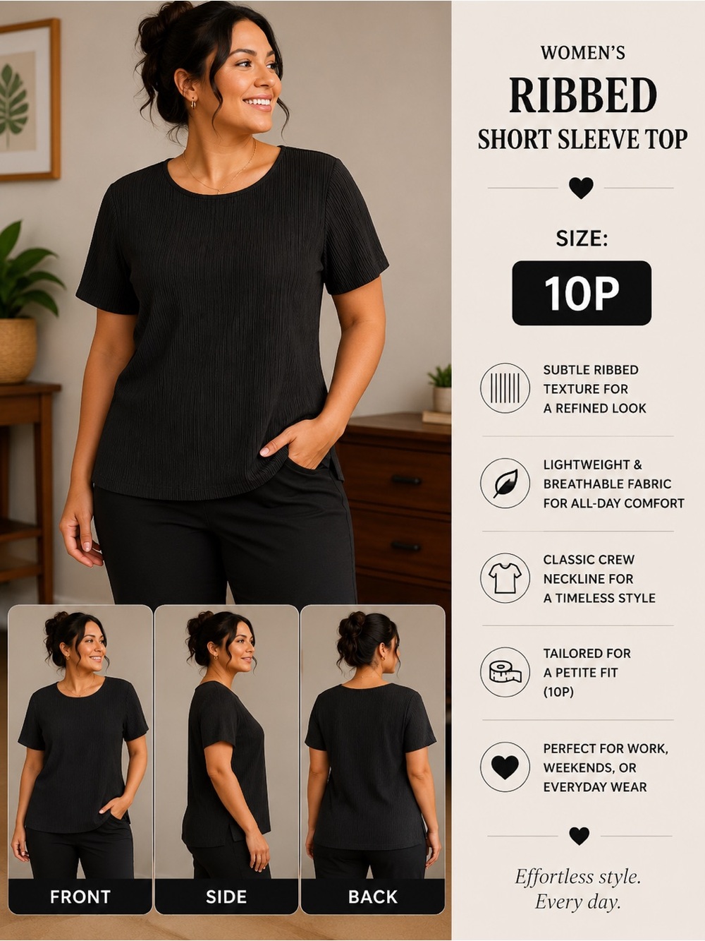 Liz Baker black Short-Sleeve Ribbed Tee SIE 10P